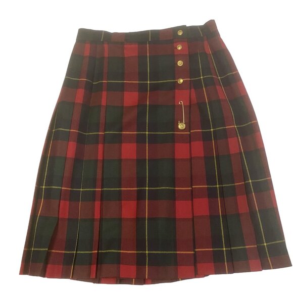 Vintage 90s NYGARD COLLECTION Pure New Wool Red Plaid Tartan Pleated Skirt 12 - Picture 1 of 13